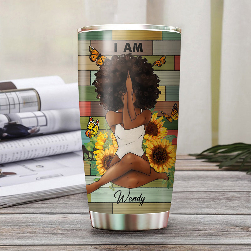 Personalized Black queen, Black Girl With Yoga – I Am Sensual, Bold, Radiant, Fierce, Strong, Resilient Tumbler