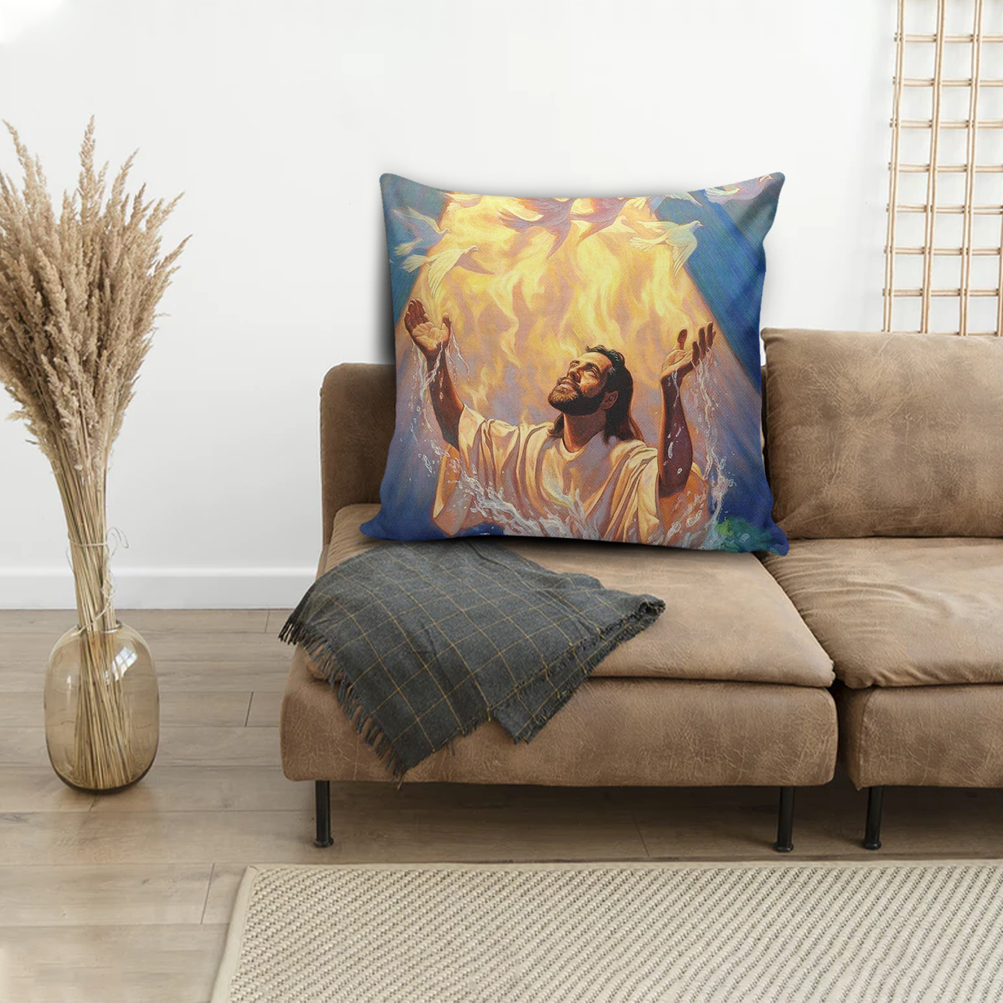 Jesus and Doves All-over Print Suede Throw Pillow