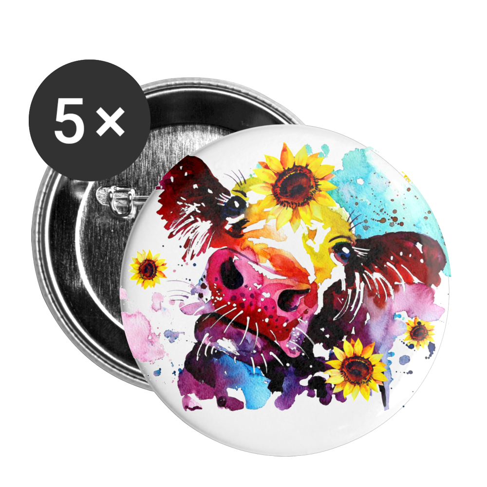 Watercolor Cow Sunflower Buttons large 2.2'' (5-pack) - white