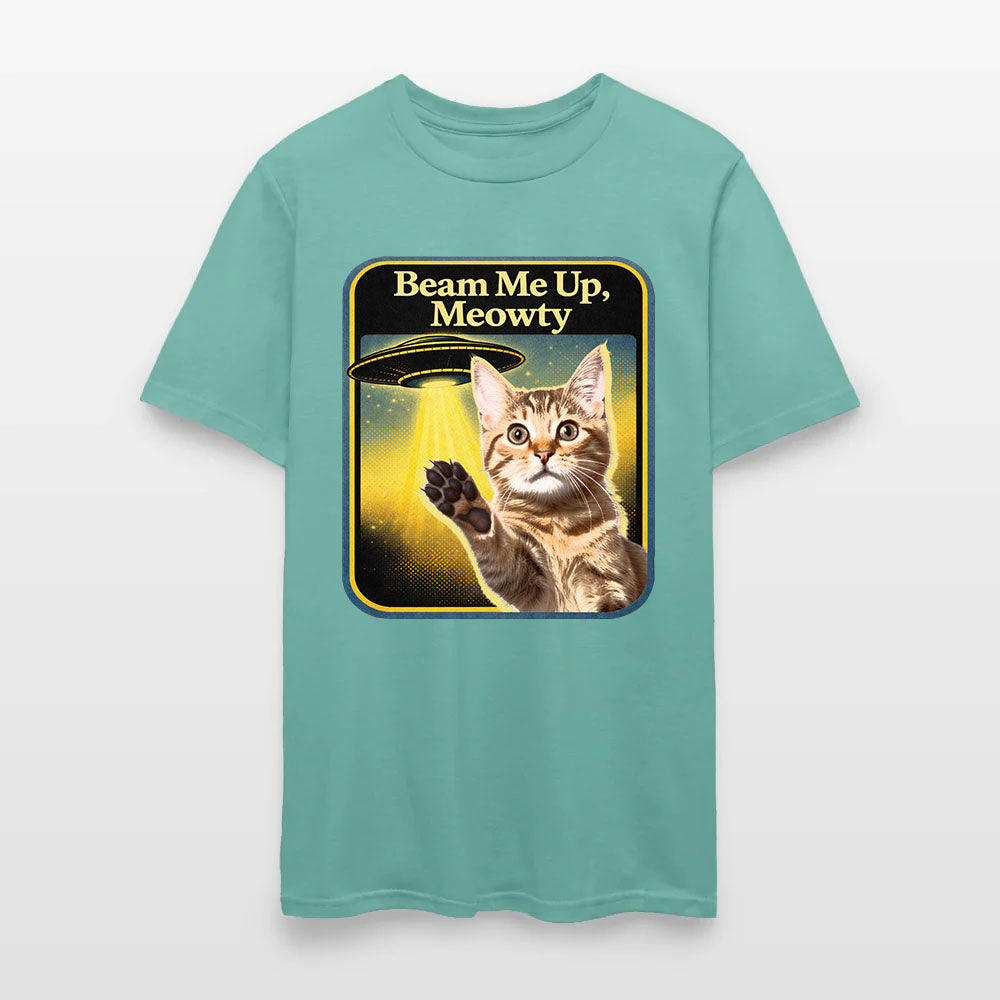 Personalized Cat Photo Beam Me Up Meowty UFO T-Shirt
