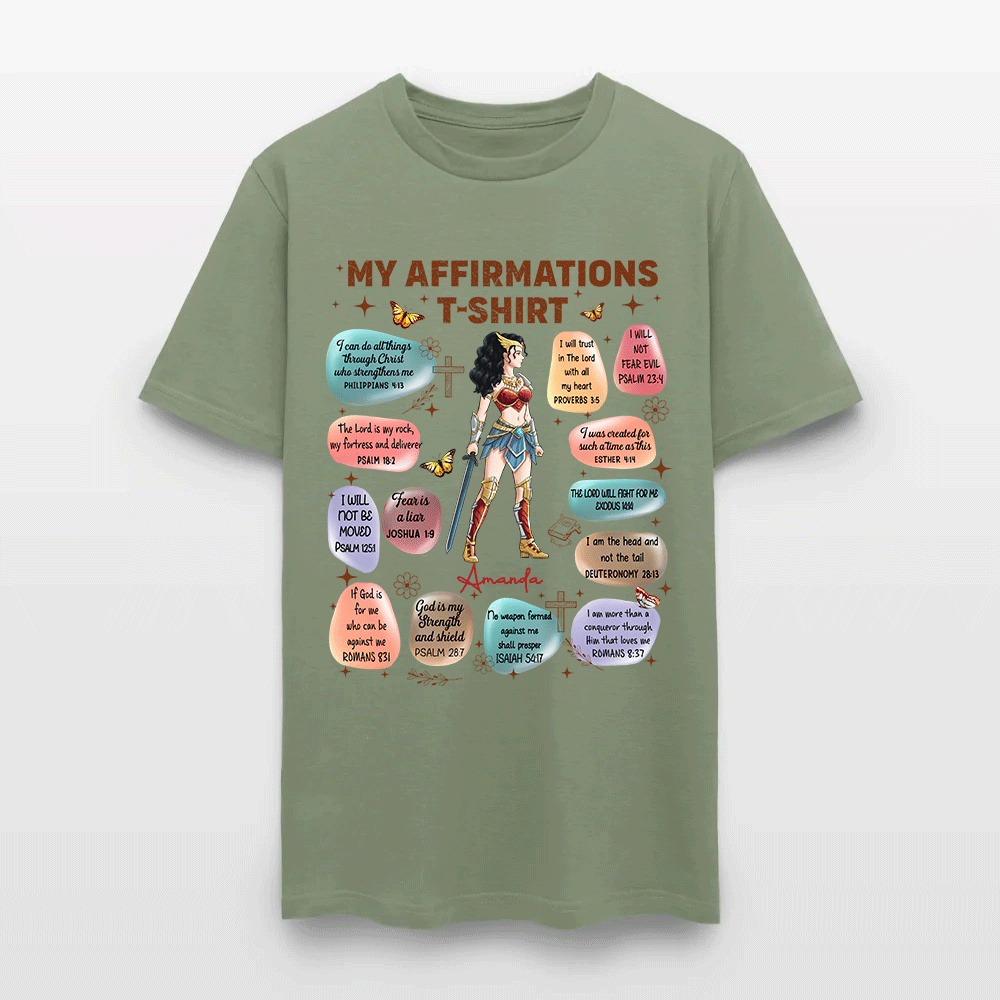 Personalized Wonder Woman Warrior of God Bible Verse Affirmation I Can Do All Things Through Christ T-Shirt