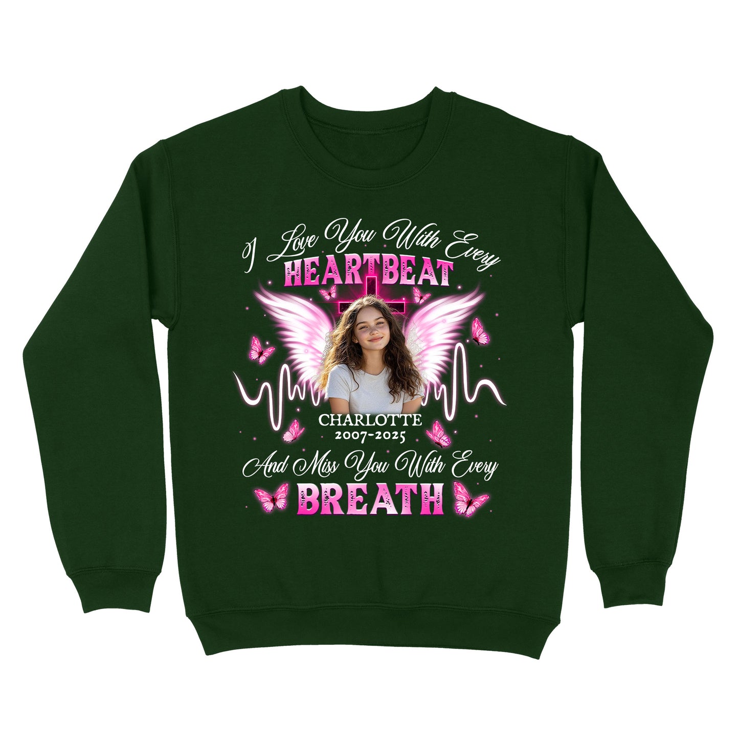 Personalized Photo Memorial I Love You With Every Heartbeat Sweatshirt