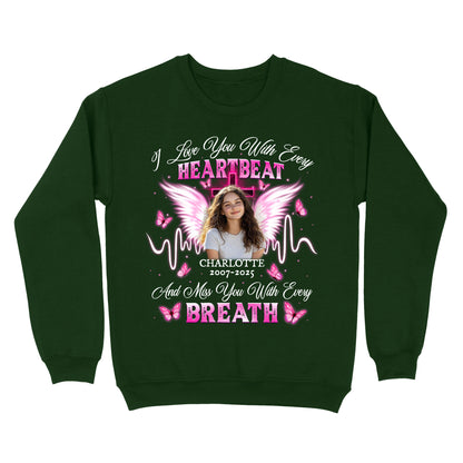 Personalized Photo Memorial I Love You With Every Heartbeat Sweatshirt