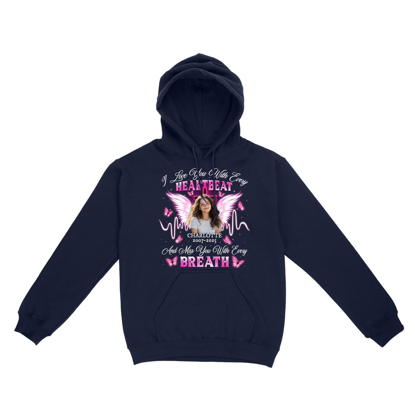 Personalized Photo Memorial I Love You With Every Heartbeat Hoodie