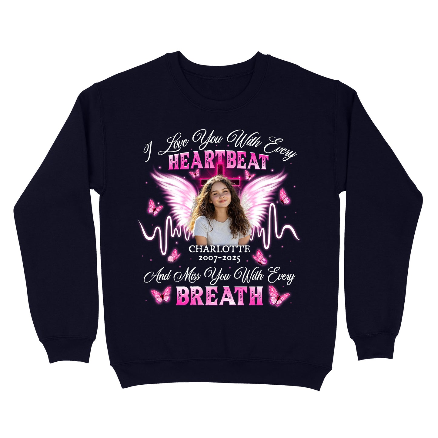 Personalized Photo Memorial I Love You With Every Heartbeat Sweatshirt