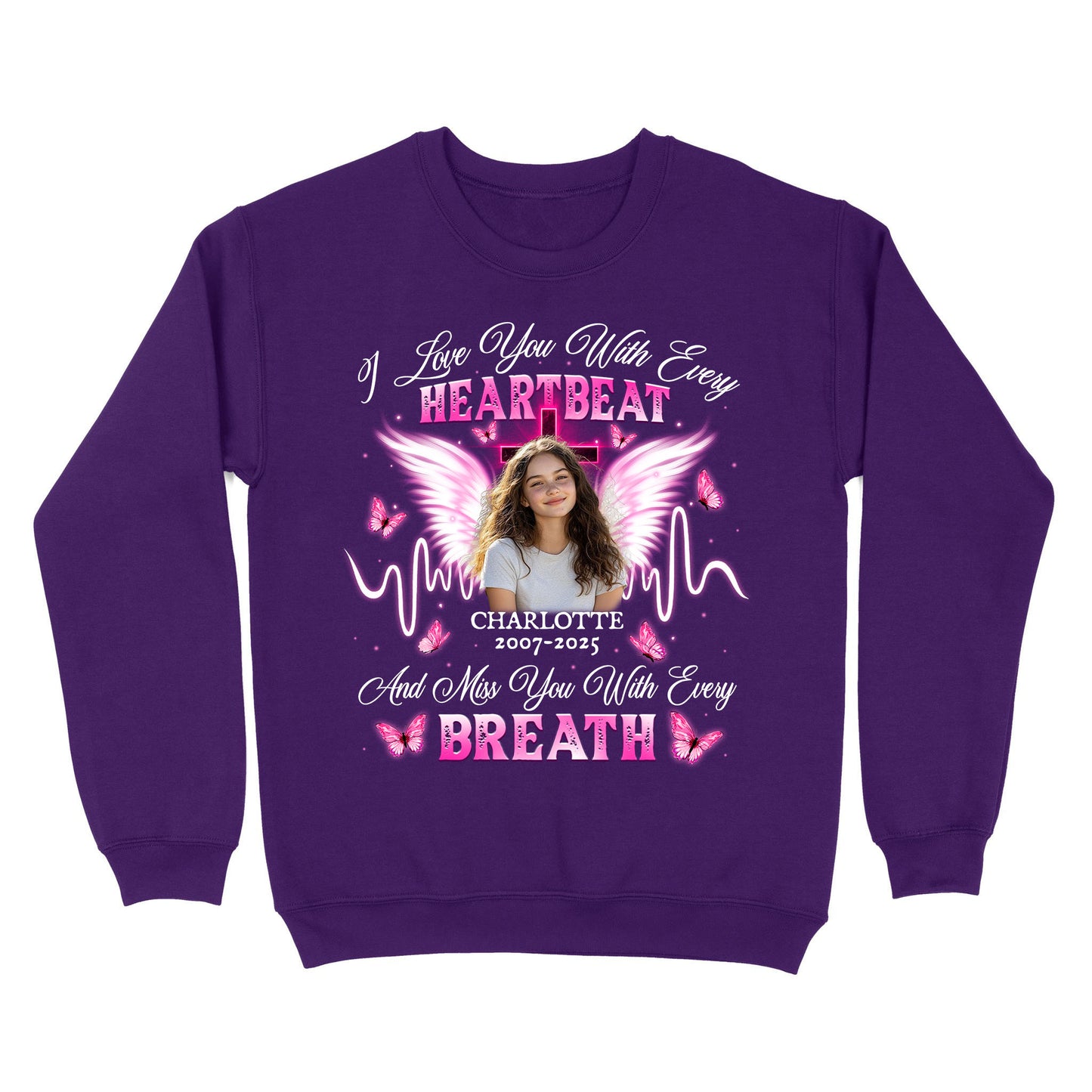 Personalized Photo Memorial I Love You With Every Heartbeat Sweatshirt
