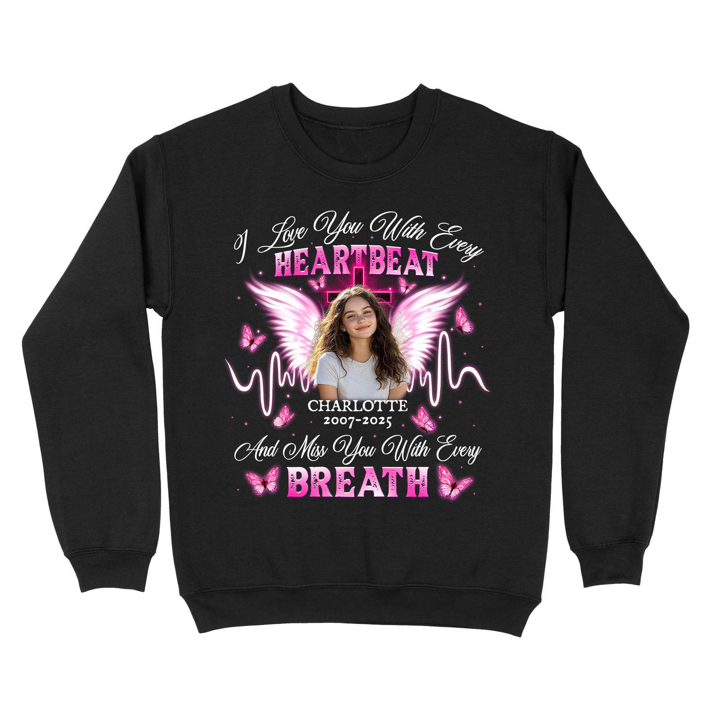 Personalized Photo Memorial I Love You With Every Heartbeat Sweatshirt