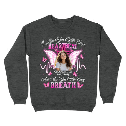 Personalized Photo Memorial I Love You With Every Heartbeat Sweatshirt