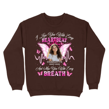 Personalized Photo Memorial I Love You With Every Heartbeat Sweatshirt