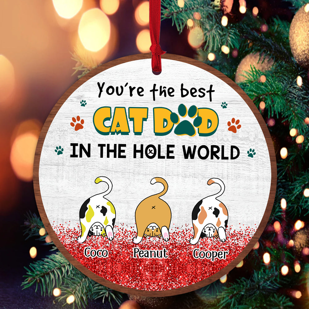 Personalized You Are The Best Cat Dad In The Hole World Wooden Ornament