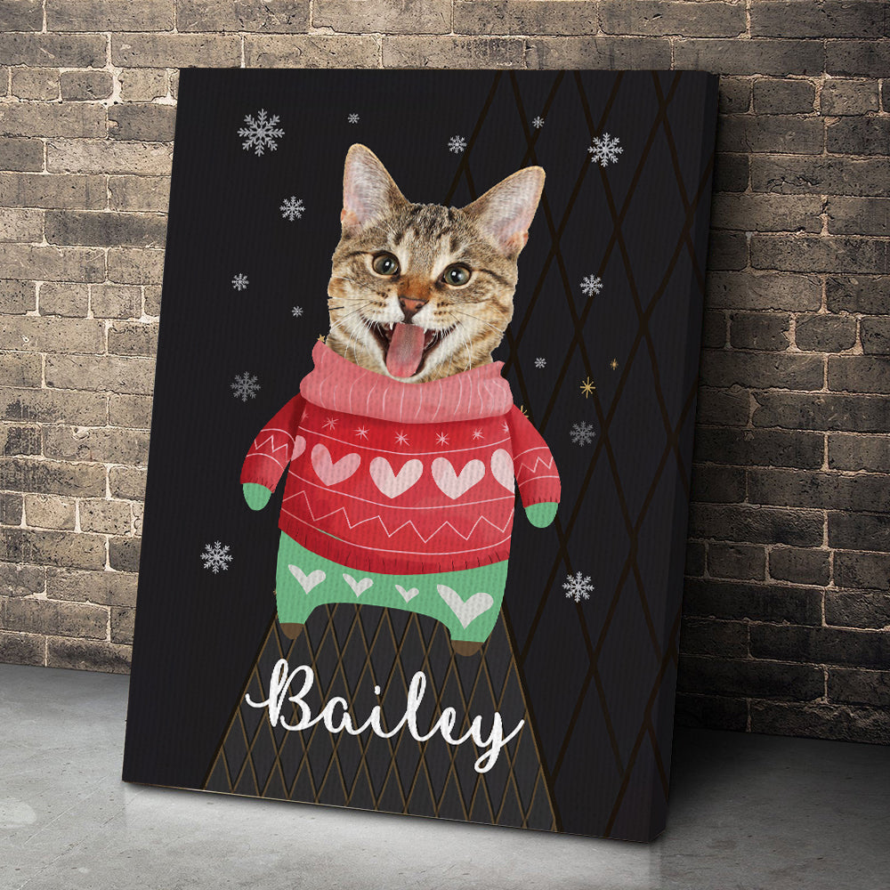 Personalized Cat Photo Christmas Canvas Prints