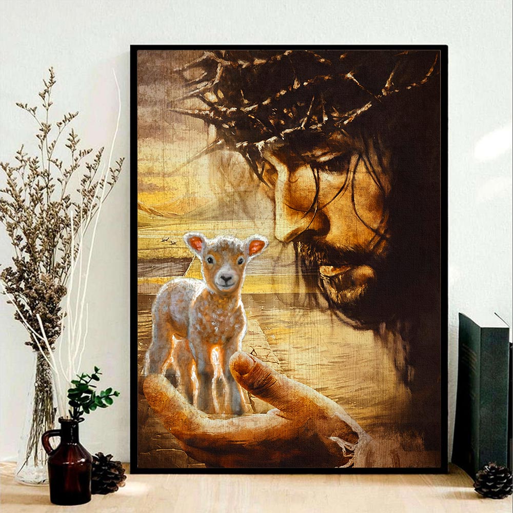 Jesus And Lamb Canvas Prints, Child Of God Gift, Christian Gift Canvas, Bible Verse Gift Poster Canvas