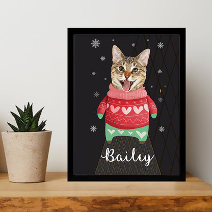 Personalized Cat Photo Christmas Poster Canvas