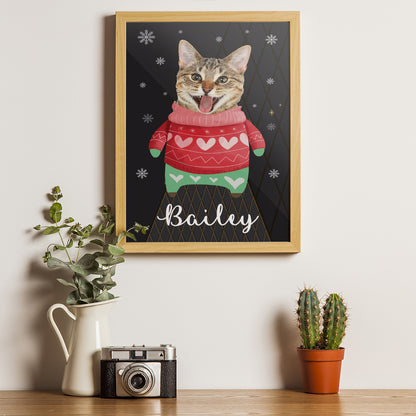 Personalized Cat Photo Christmas Poster Canvas