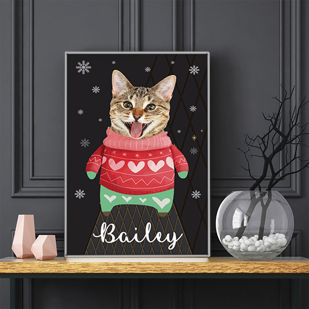 Personalized Cat Photo Christmas Poster Canvas