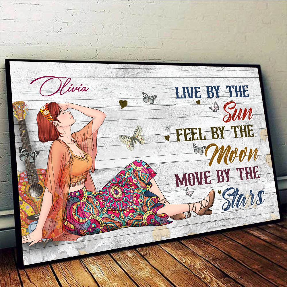 Personalized Hippie Girl Live By The Sun Feel By The Moon Move By The Stars Poster Canvas