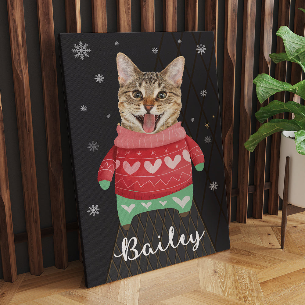 Personalized Cat Photo Christmas Canvas Prints