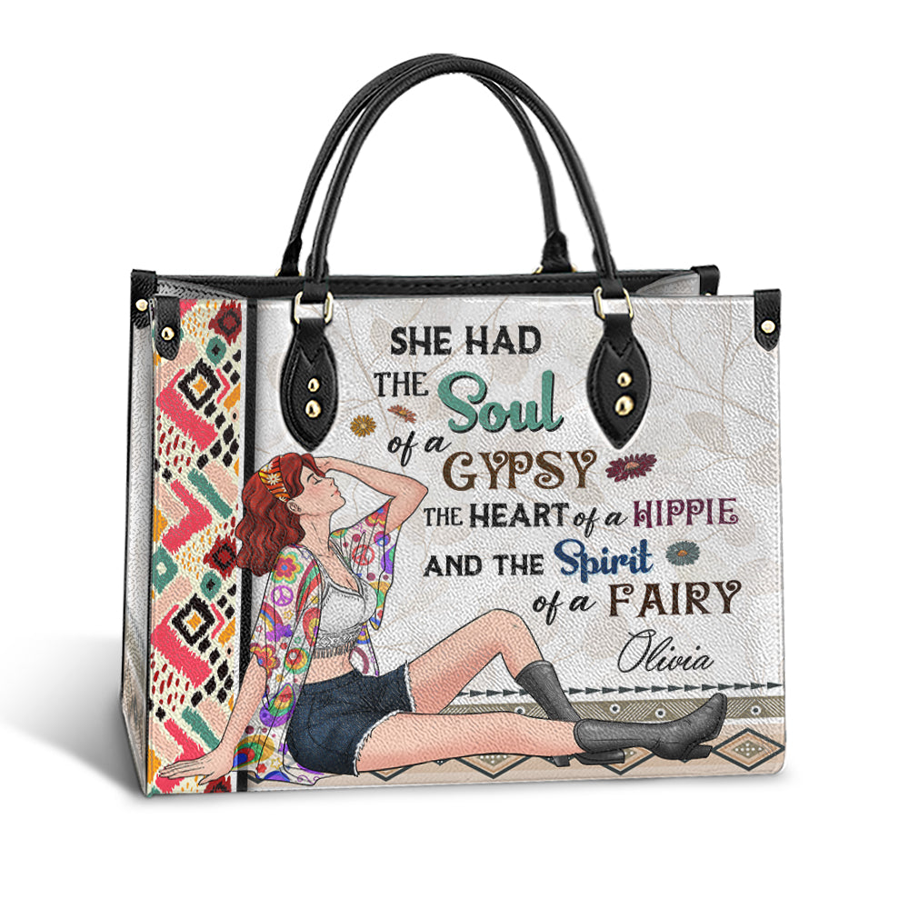 Personalized Hippie Girl She Had Soul Of Gypsy Heart Of Hippie Spirit Of Fairy Leather Bag