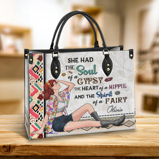 Personalized Hippie Girl She Had Soul Of Gypsy Heart Of Hippie Spirit Of Fairy Leather Bag