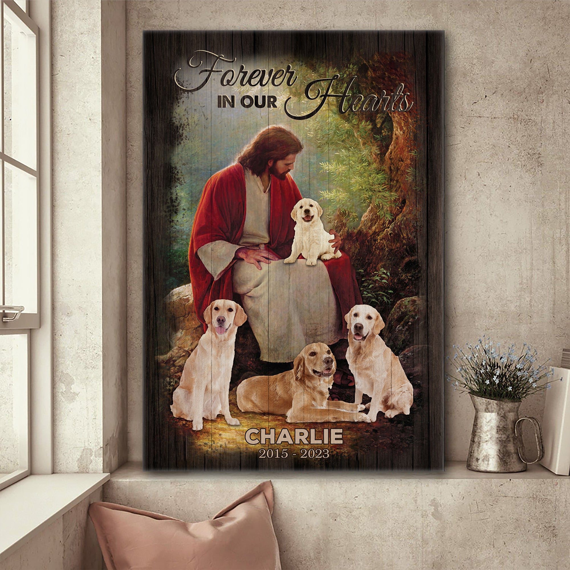 Personalized Dog Photo Safe In The Arms Of Jesus Forever In Our Heart Sympathy Gifts Poster Canvas