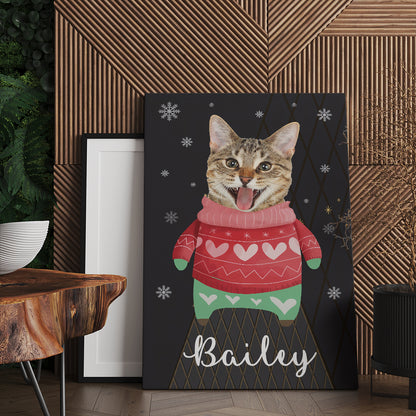 Personalized Cat Photo Christmas Canvas Prints