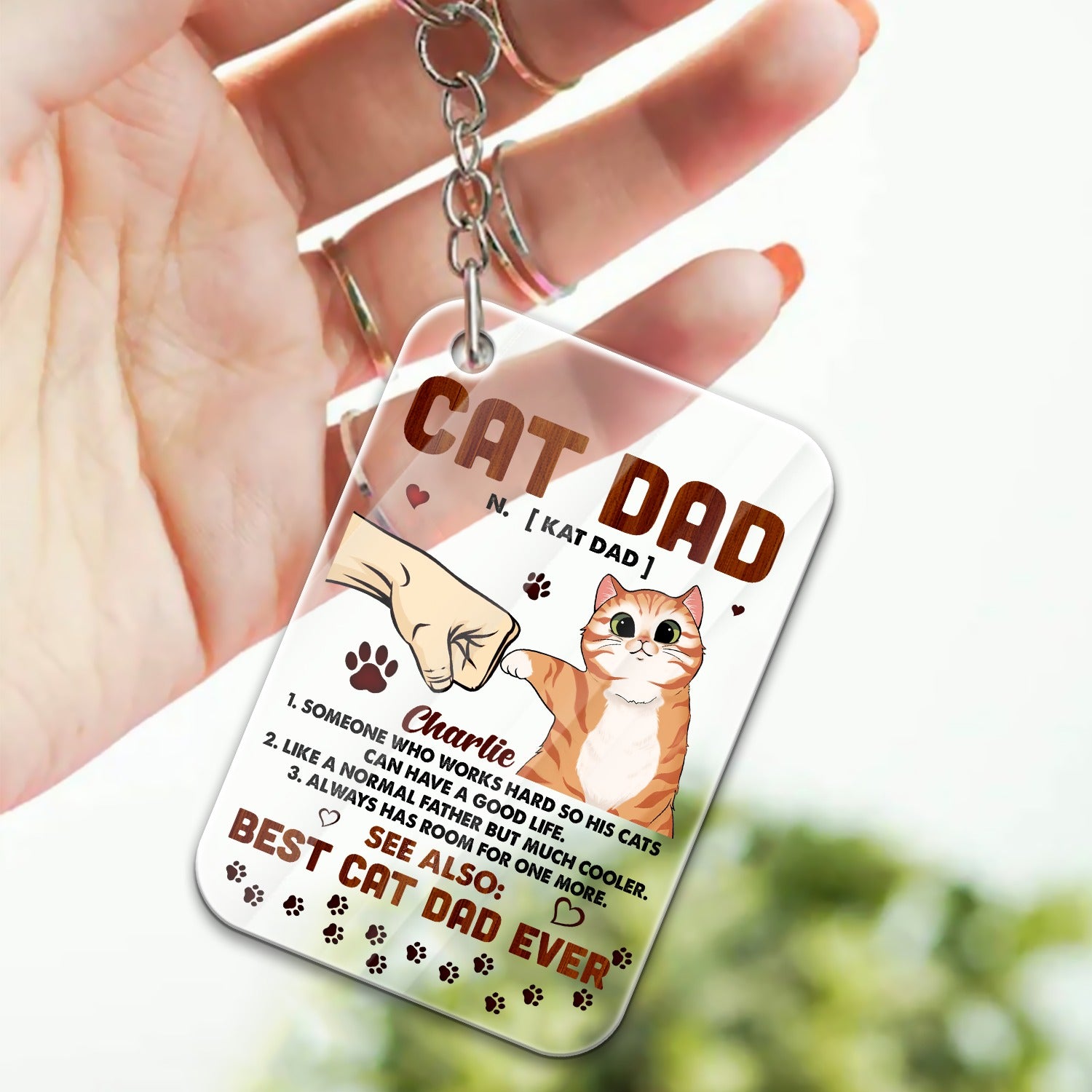 Personalized Cat Dad Someone Who Works Hard So His Cats Can Have A Good Life Acrylic Keychain