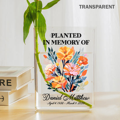 Personalized Birth Flower Planted in Memory, In Loving Memory Gift Acrylic Book Vase