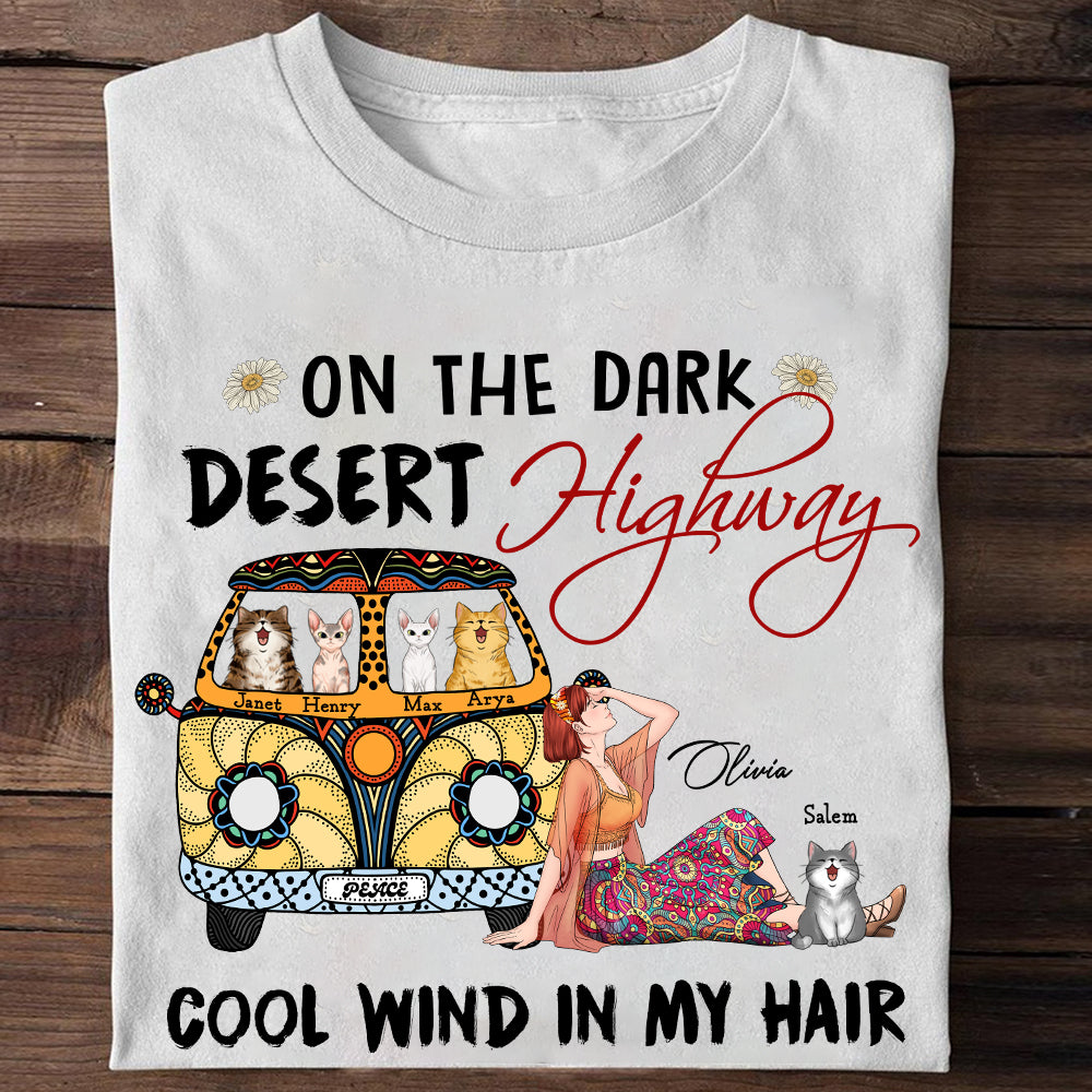 On a dark desert clearance highway t shirt cats