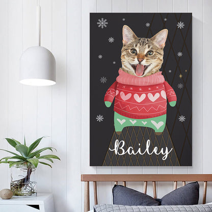 Personalized Cat Photo Christmas Poster Canvas