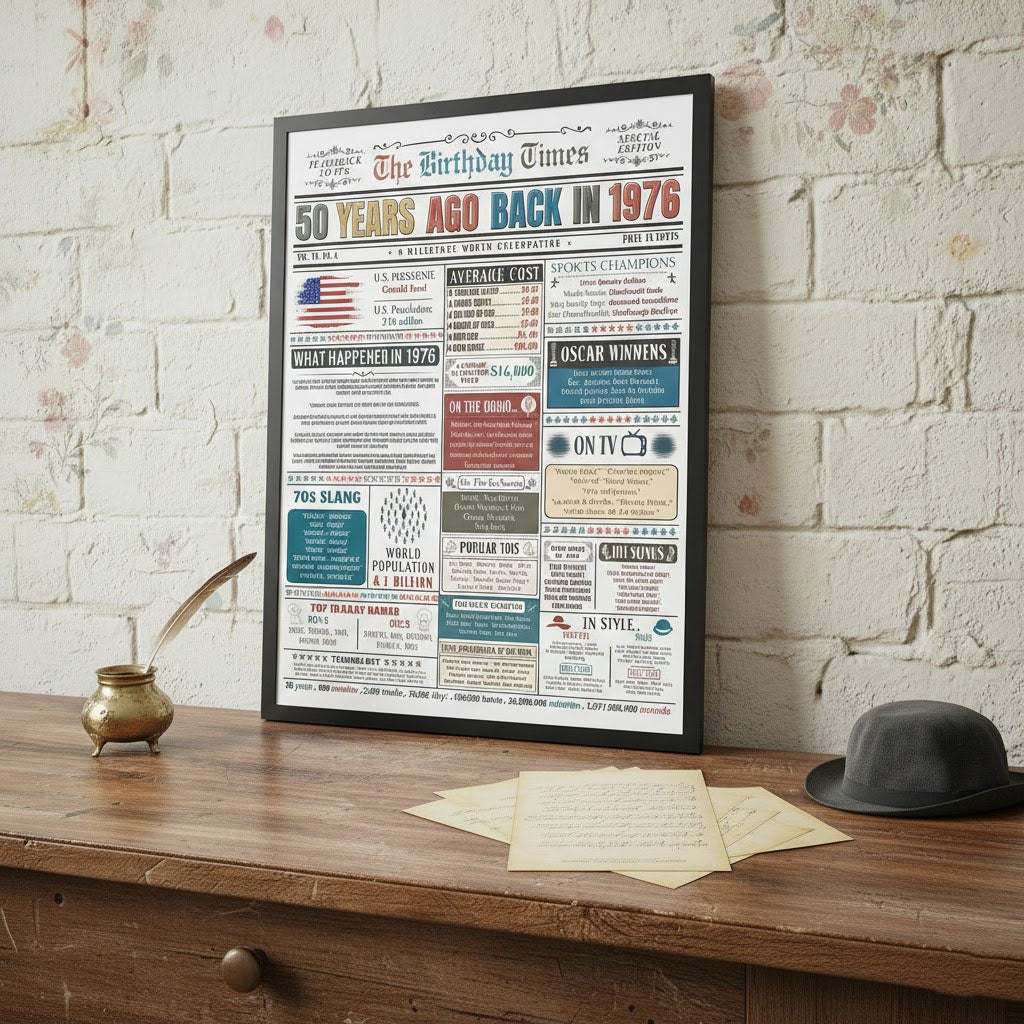 50th Birthday Back In 1976 Colorful Newspaper Poster Canvas