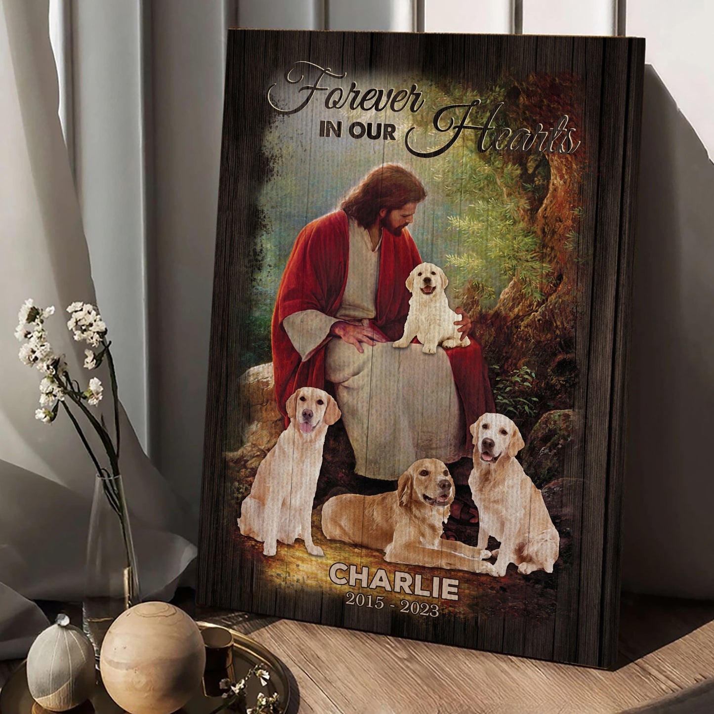 Personalized Dog Photo Safe In The Arms Of Jesus Forever In Our Heart Sympathy Gifts Poster Canvas