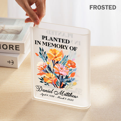Personalized Birth Flower Planted in Memory, In Loving Memory Gift Acrylic Book Vase