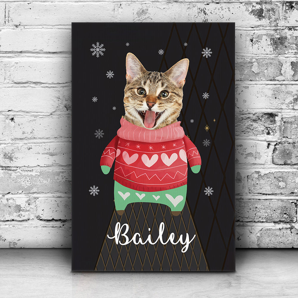 Personalized Cat Photo Christmas Canvas Prints