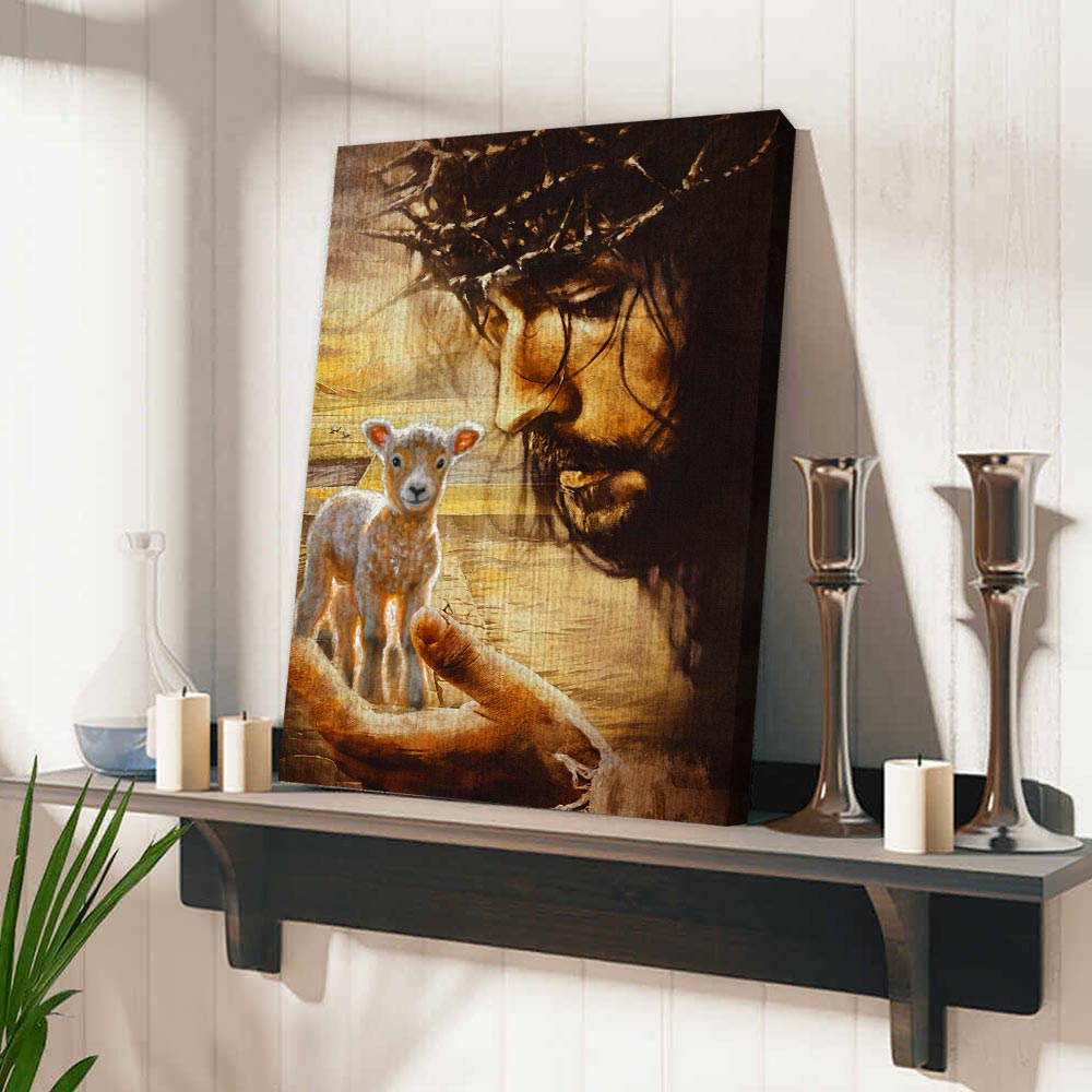 Jesus And Lamb Canvas Prints, Child Of God Gift, Christian Gift Canvas, Bible Verse Gift Poster Canvas