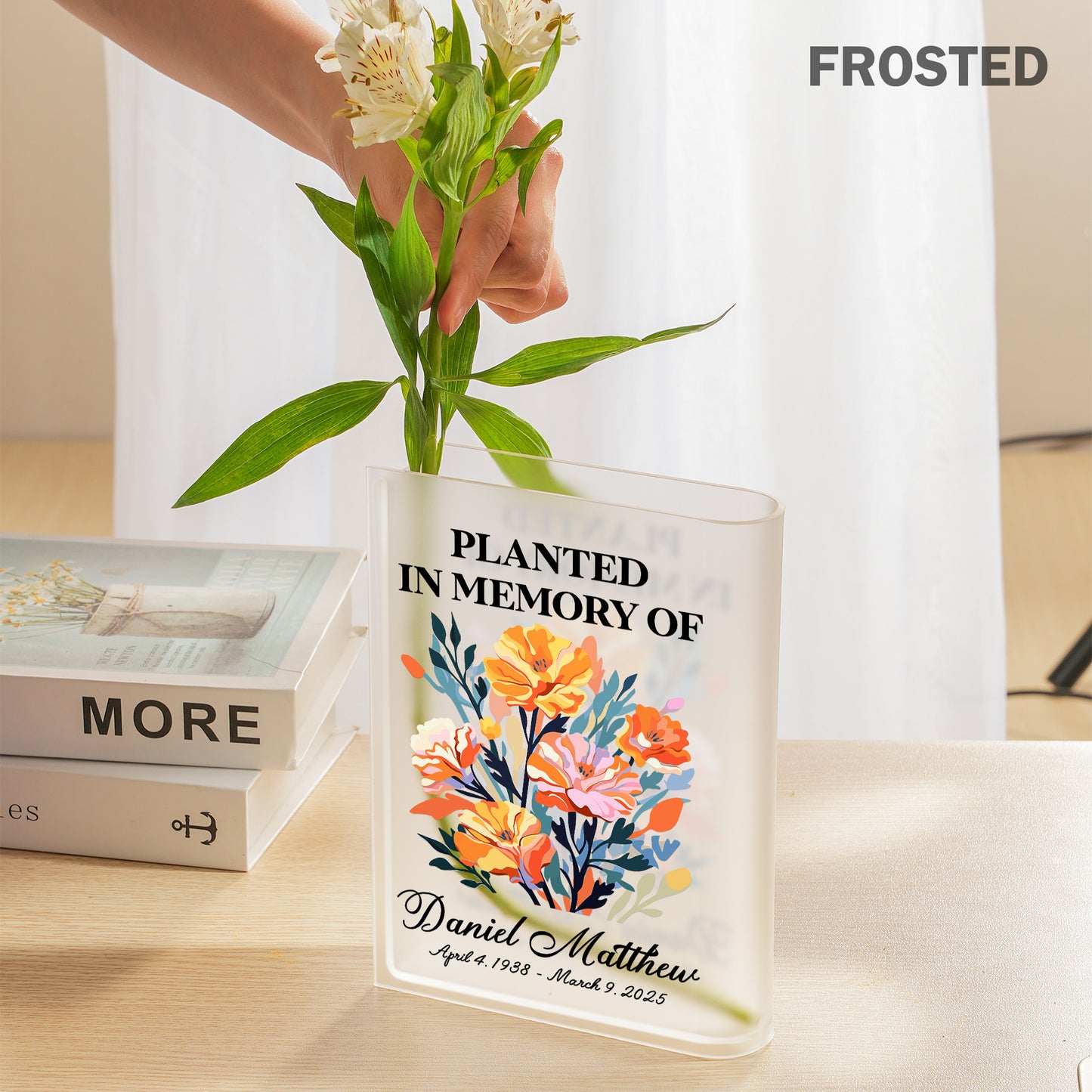 Personalized Birth Flower Planted in Memory, In Loving Memory Gift Acrylic Book Vase