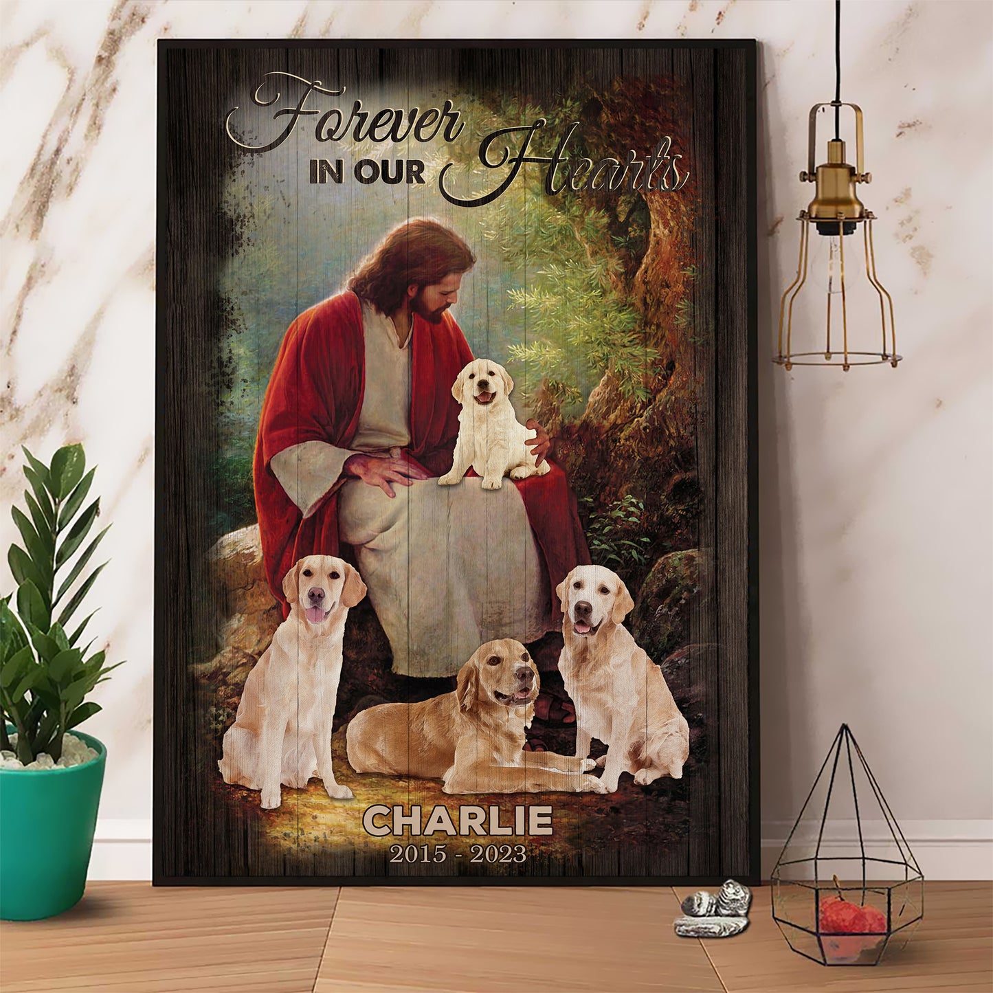 Personalized Dog Photo Safe In The Arms Of Jesus Forever In Our Heart Sympathy Gifts Poster Canvas