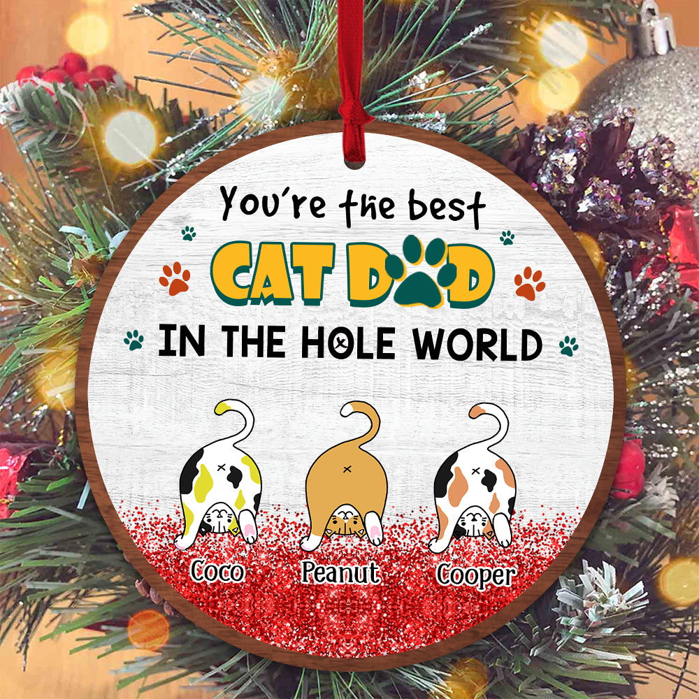 Personalized You Are The Best Cat Dad In The Hole World Wooden Ornament