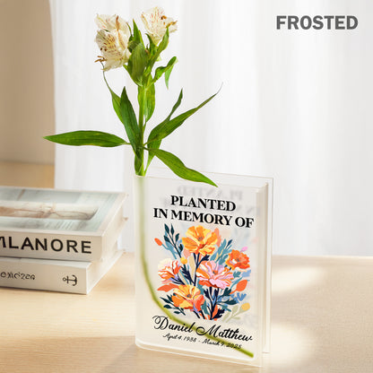 Personalized Birth Flower Planted in Memory, In Loving Memory Gift Acrylic Book Vase