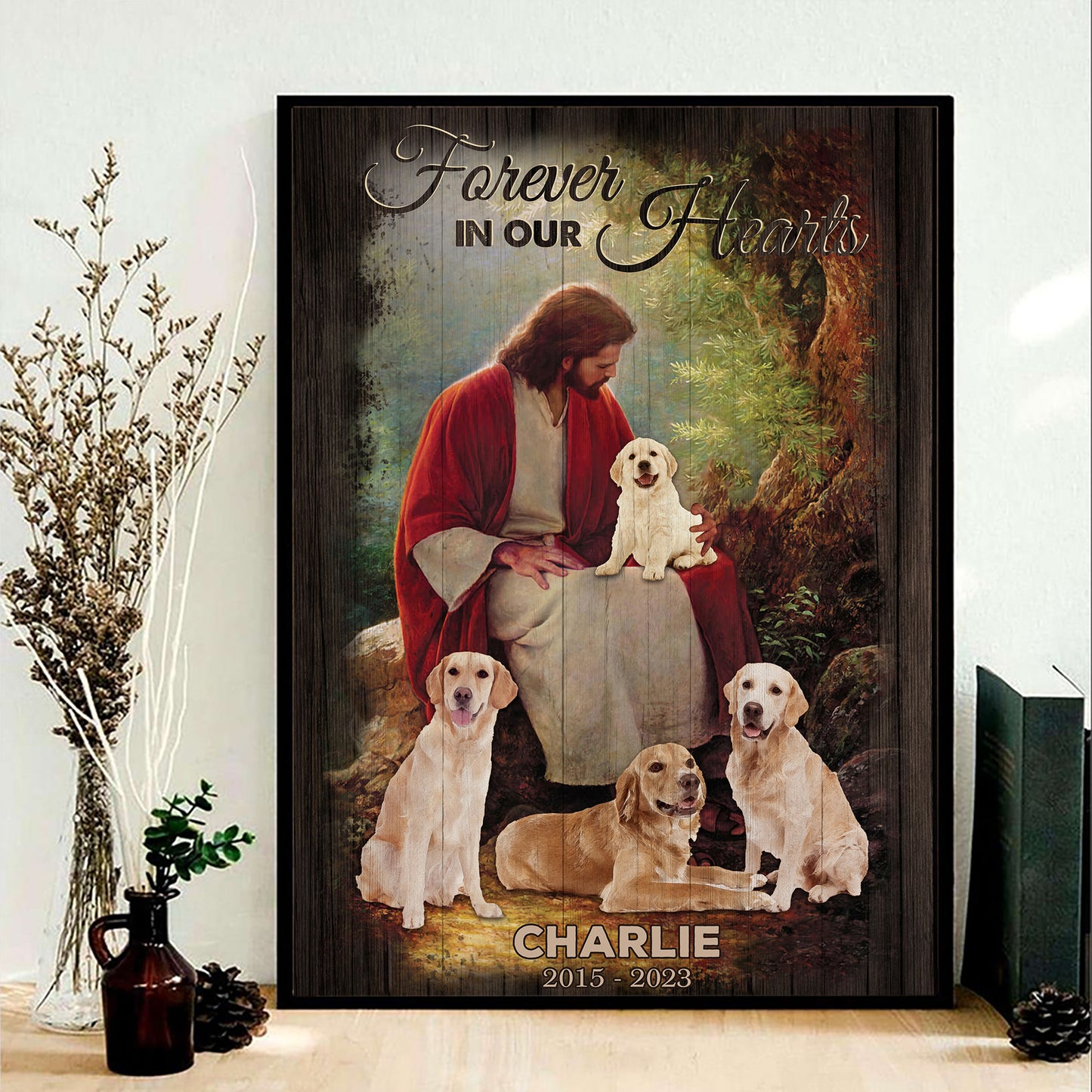 Personalized Dog Photo Safe In The Arms Of Jesus Forever In Our Heart Sympathy Gifts Poster Canvas