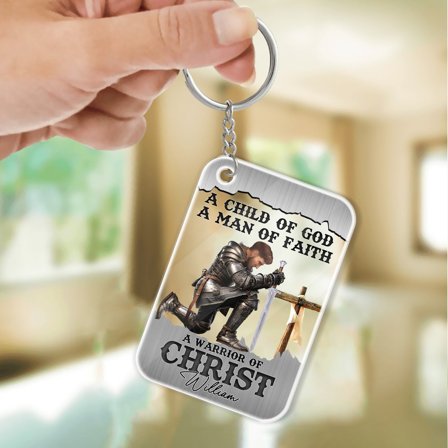 A Child Of God A Man Of Faith A Warrior Of Christ - Personalized Christian Acrylic Keychain