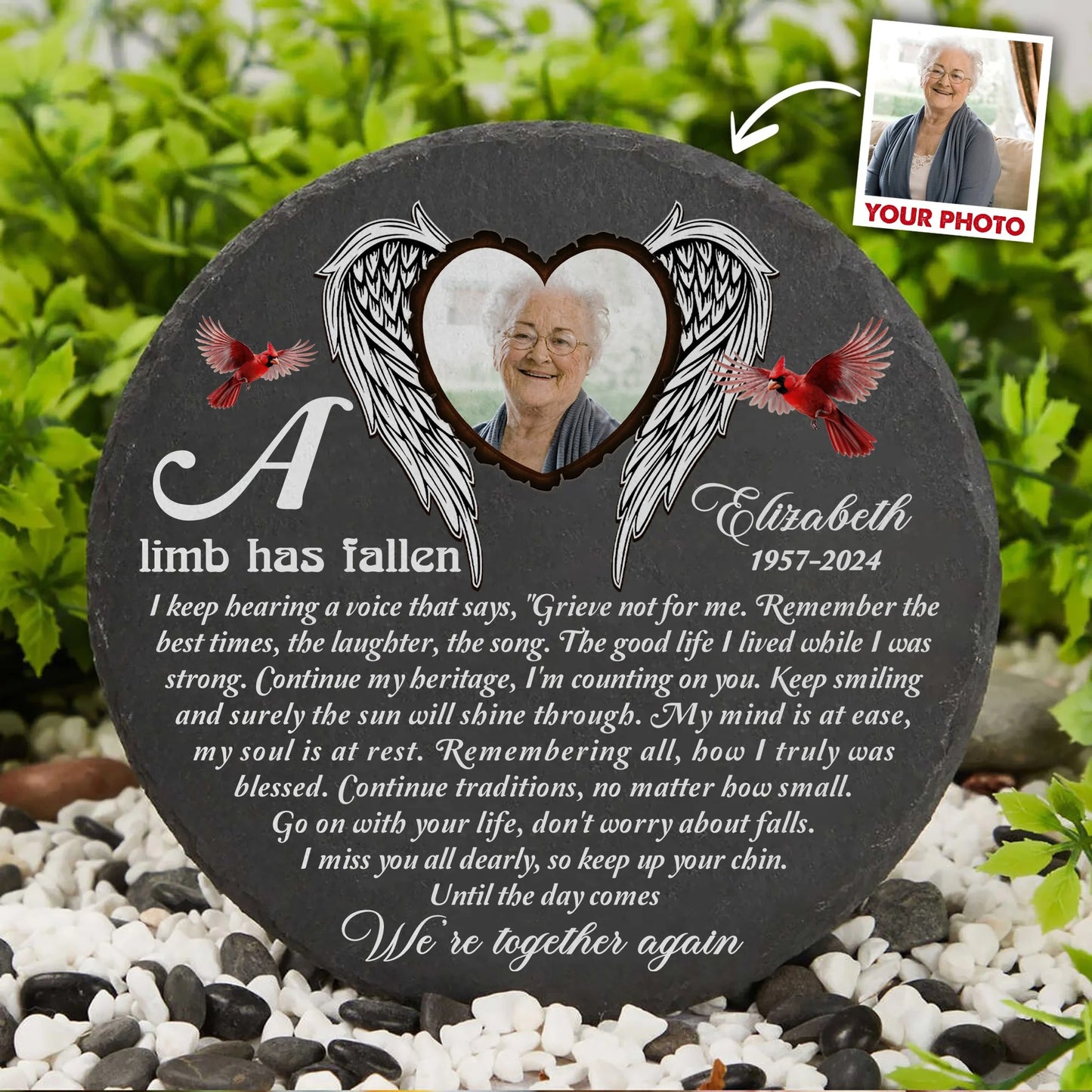 A Limb Has Fallen Memorial Stone, Sympathy Gift for Loss of a Loved One - Personalized Photo Memorial Garden Stone