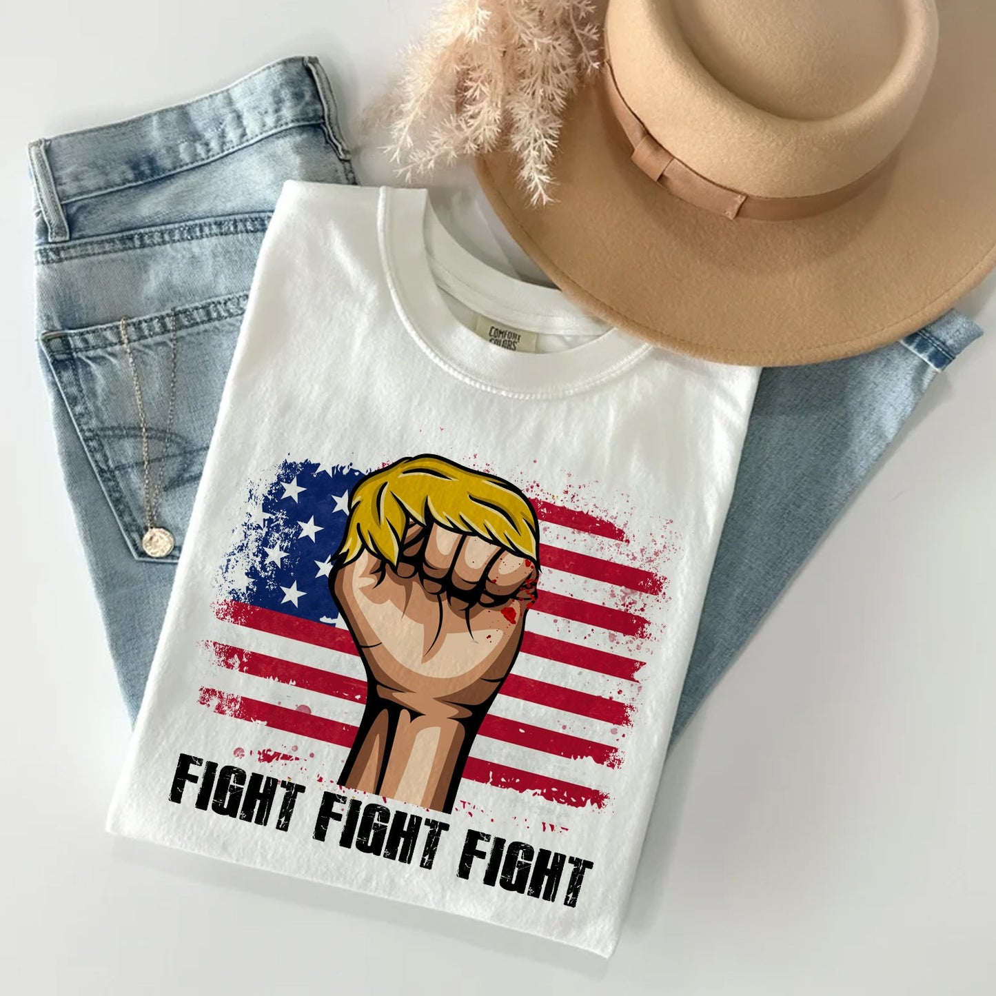 A Raised Fist With Donald Trump Hair Fight T-Shirt