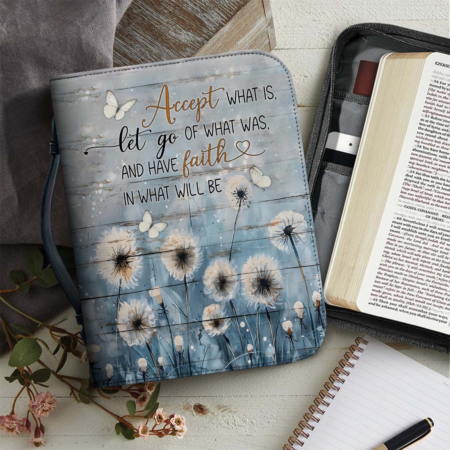 Accept What Is Let Go of What Was Have Faith – Inspirational Christian Leather Bible Cover