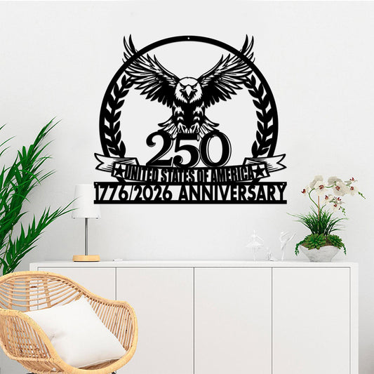 America 250th Anniversary 1776-2026 Patriotic Eagle Wall Decor Cut Metal Sign