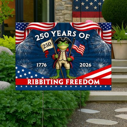 America 250th Anniversary Ribbiting Freedom Patriotic Frog Independence Day Yard Sign