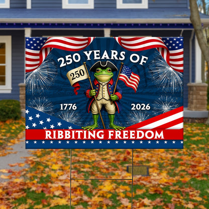 America 250th Anniversary Ribbiting Freedom Patriotic Frog Independence Day Yard Sign