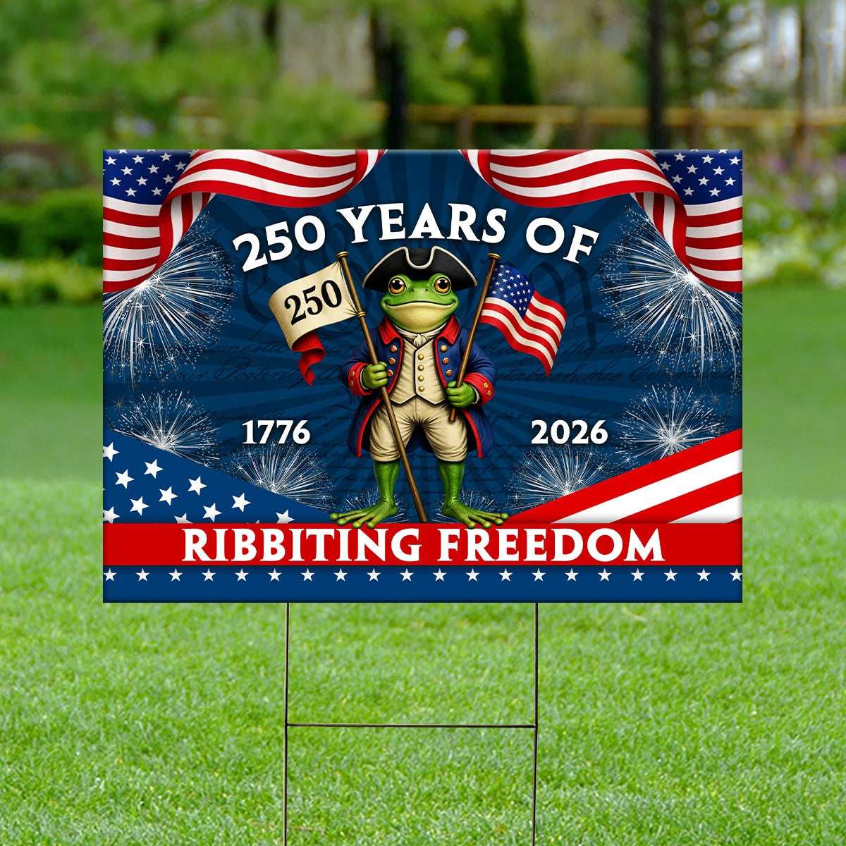 America 250th Anniversary Ribbiting Freedom Patriotic Frog Independence Day Yard Sign