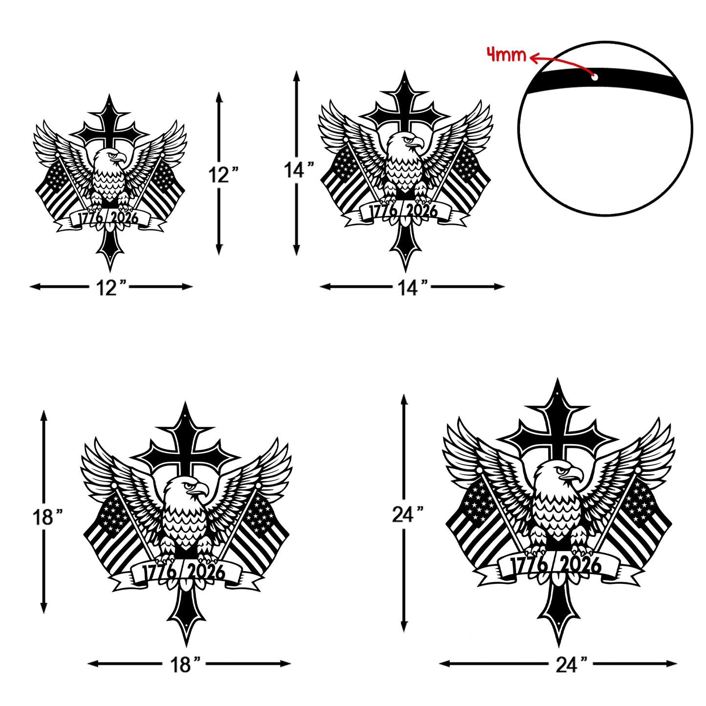 America 250th Anniversary 1776-2026 Patriotic Eagle Cross US Flag Wall Decor Cut Metal Sign