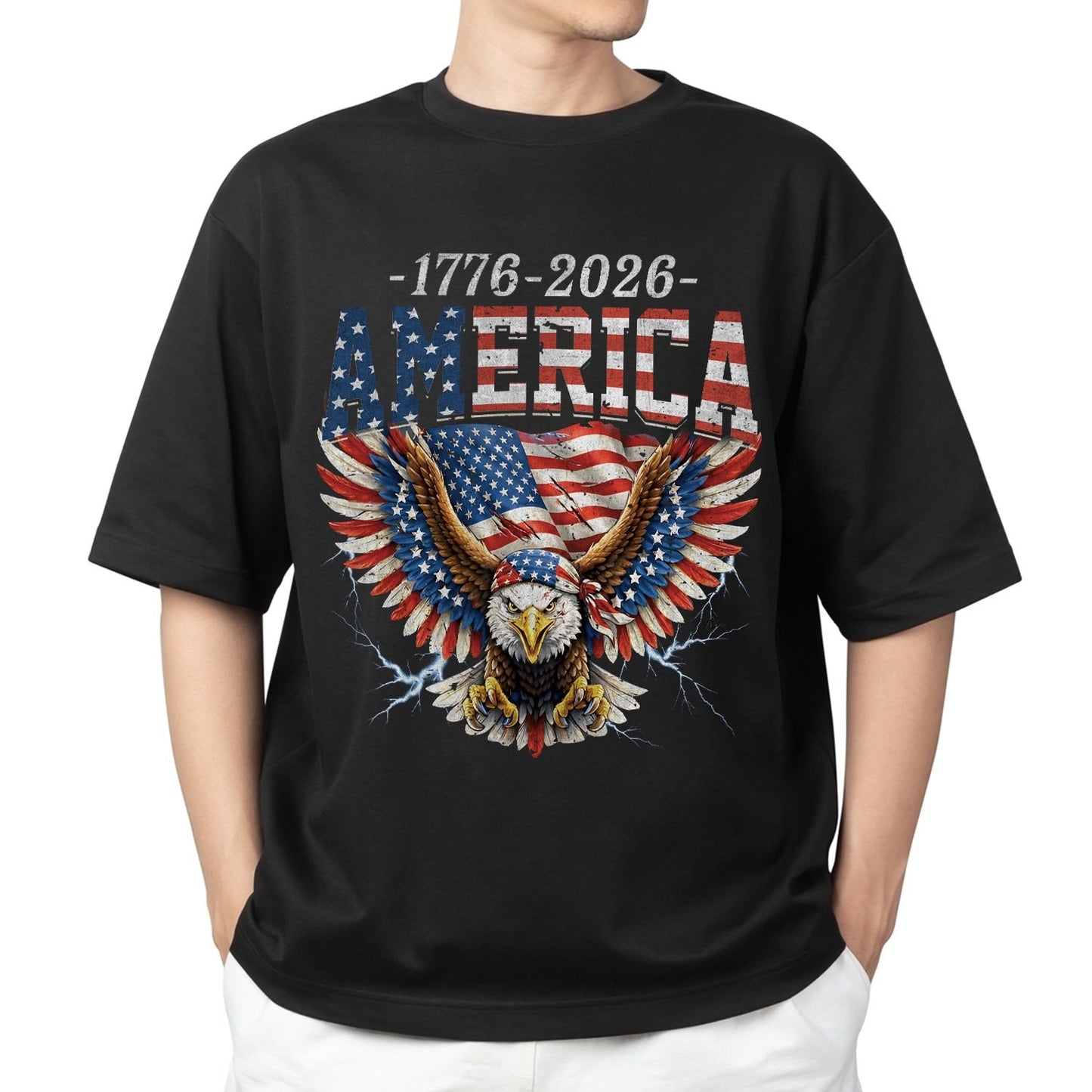 America 250th Anniversary Eagle and American Flag Patriotic T-Shirt