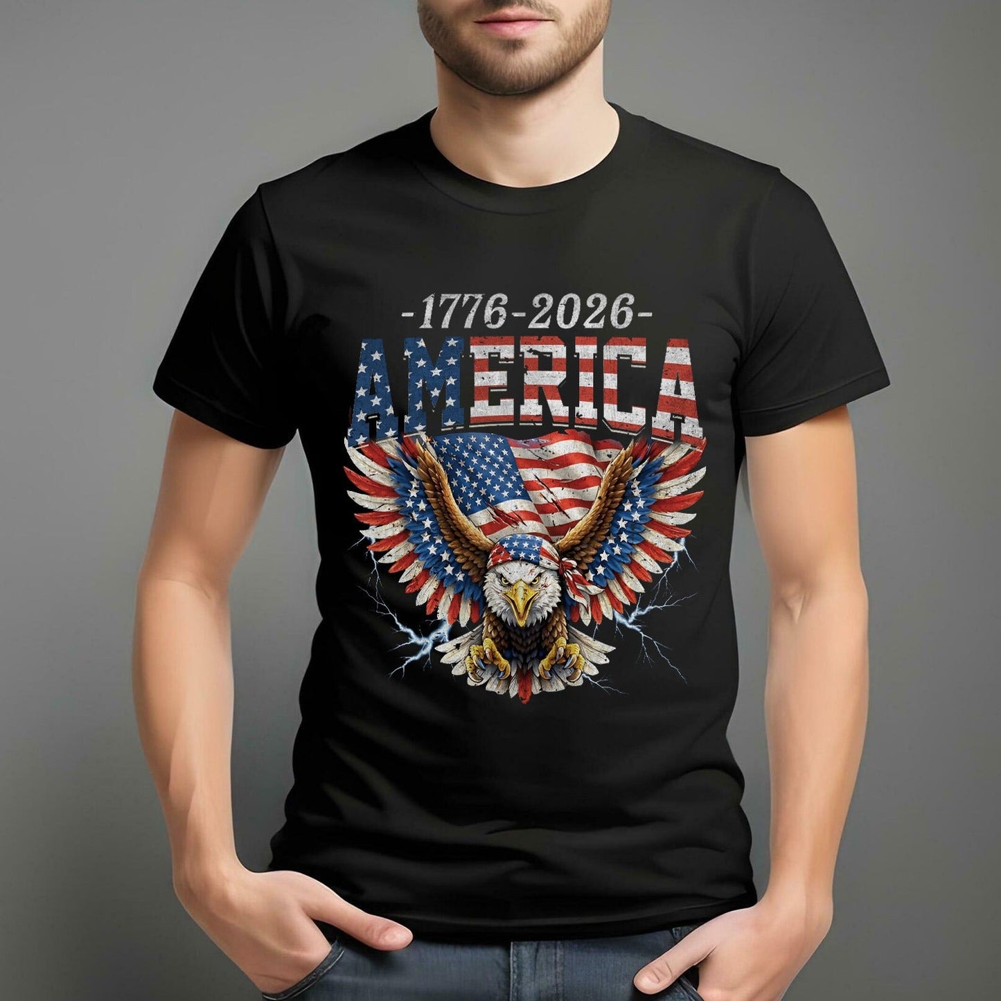 America 250th Anniversary Eagle and American Flag Patriotic T-Shirt